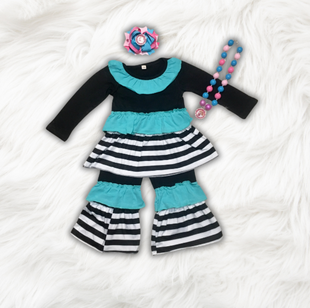 Black Stripe Bell Pant Set