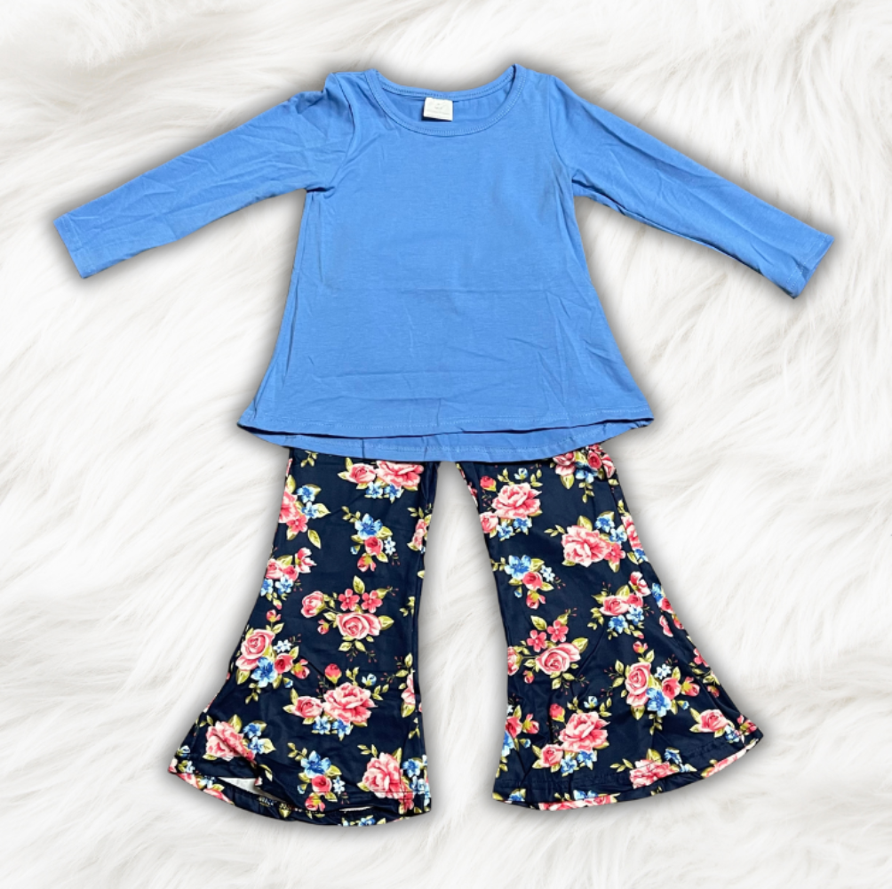 Long Sleeve Blue Floral Set