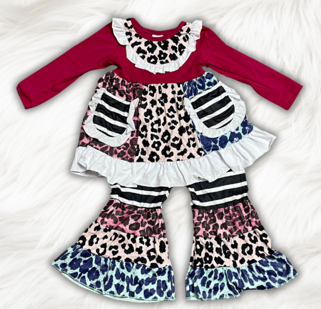 Burgundy Leopard Pants Set