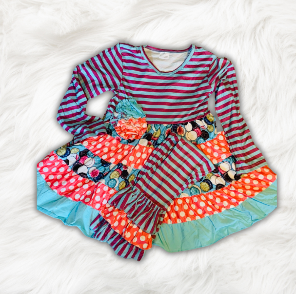 Long Sleeve Purple Stripe Ruffle Set