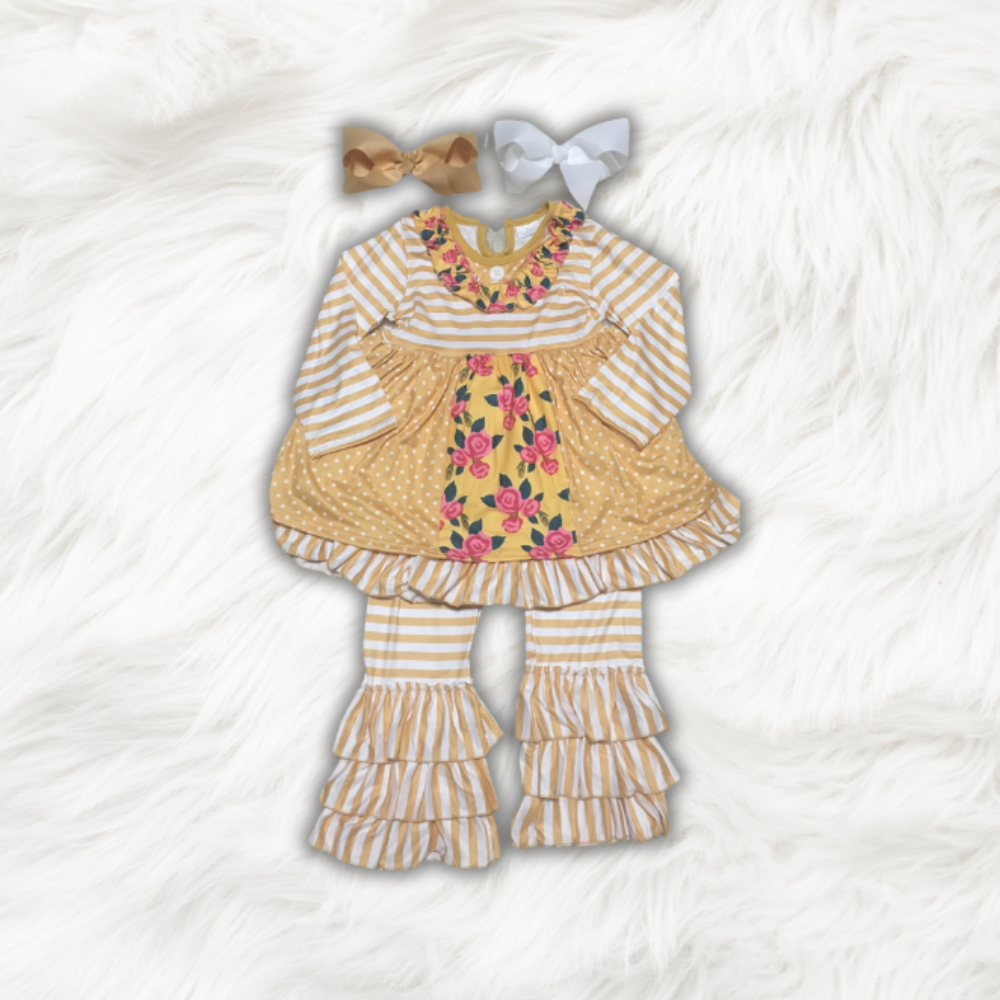 Yellow Stripe Ruffle Set