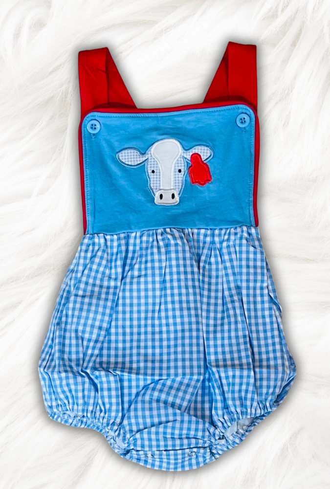 Gingham Embroidered Cow Bubble