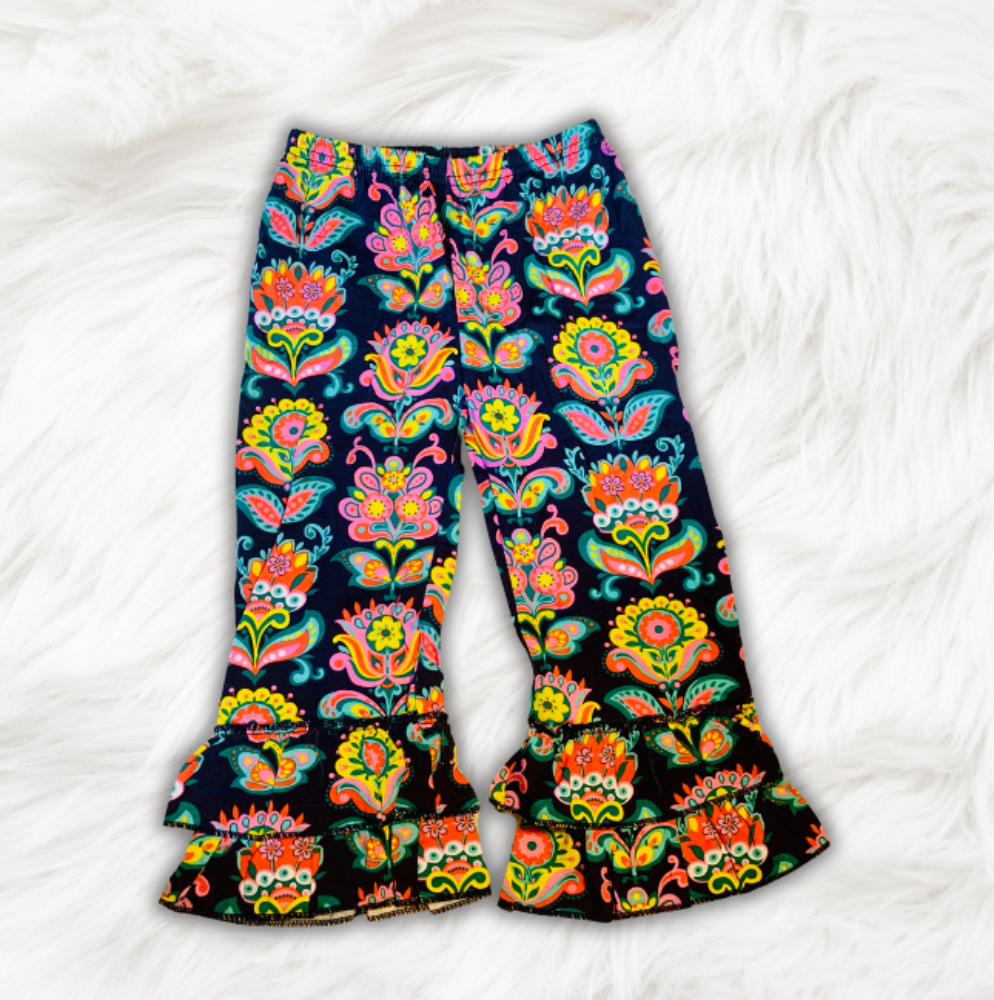 Navy Floral Ruffle Pants