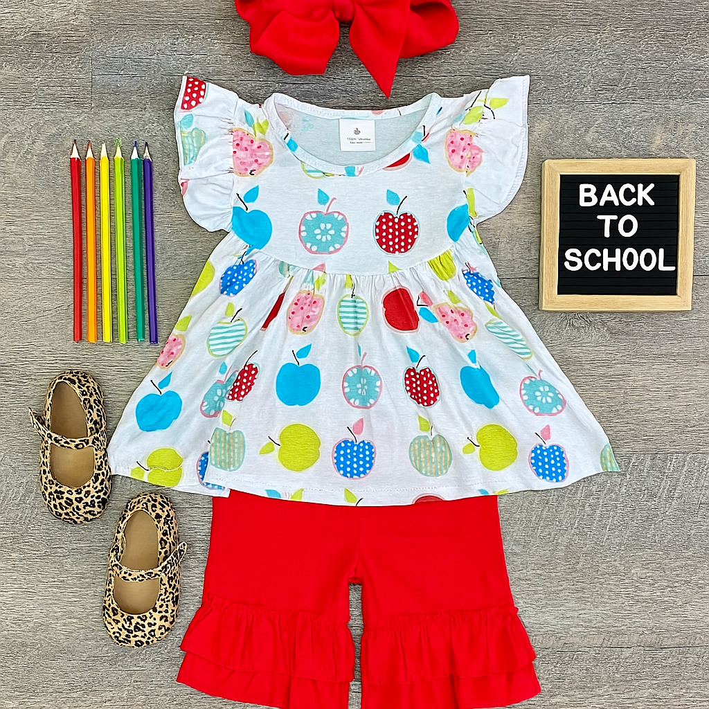 Apple Print Ruffle Shorts Set