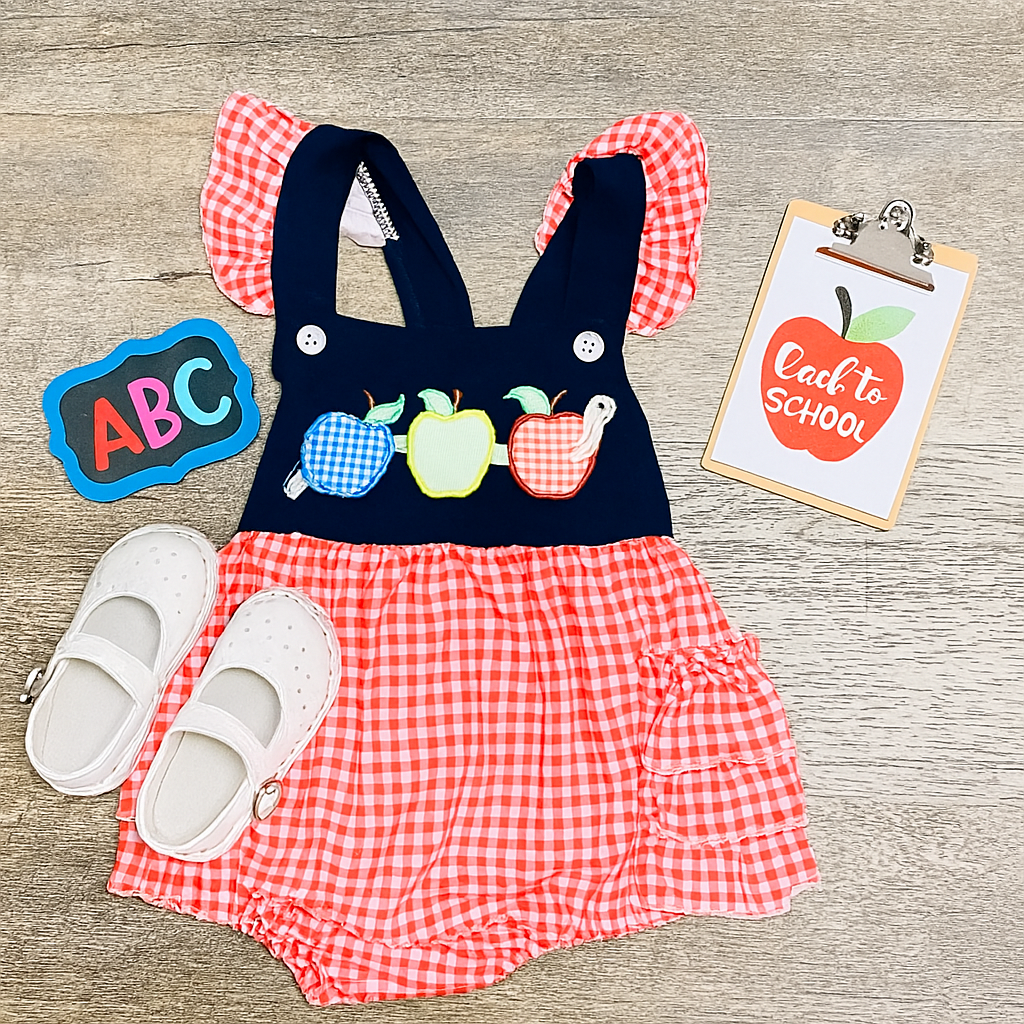 Apples Gingham Bubble Romper