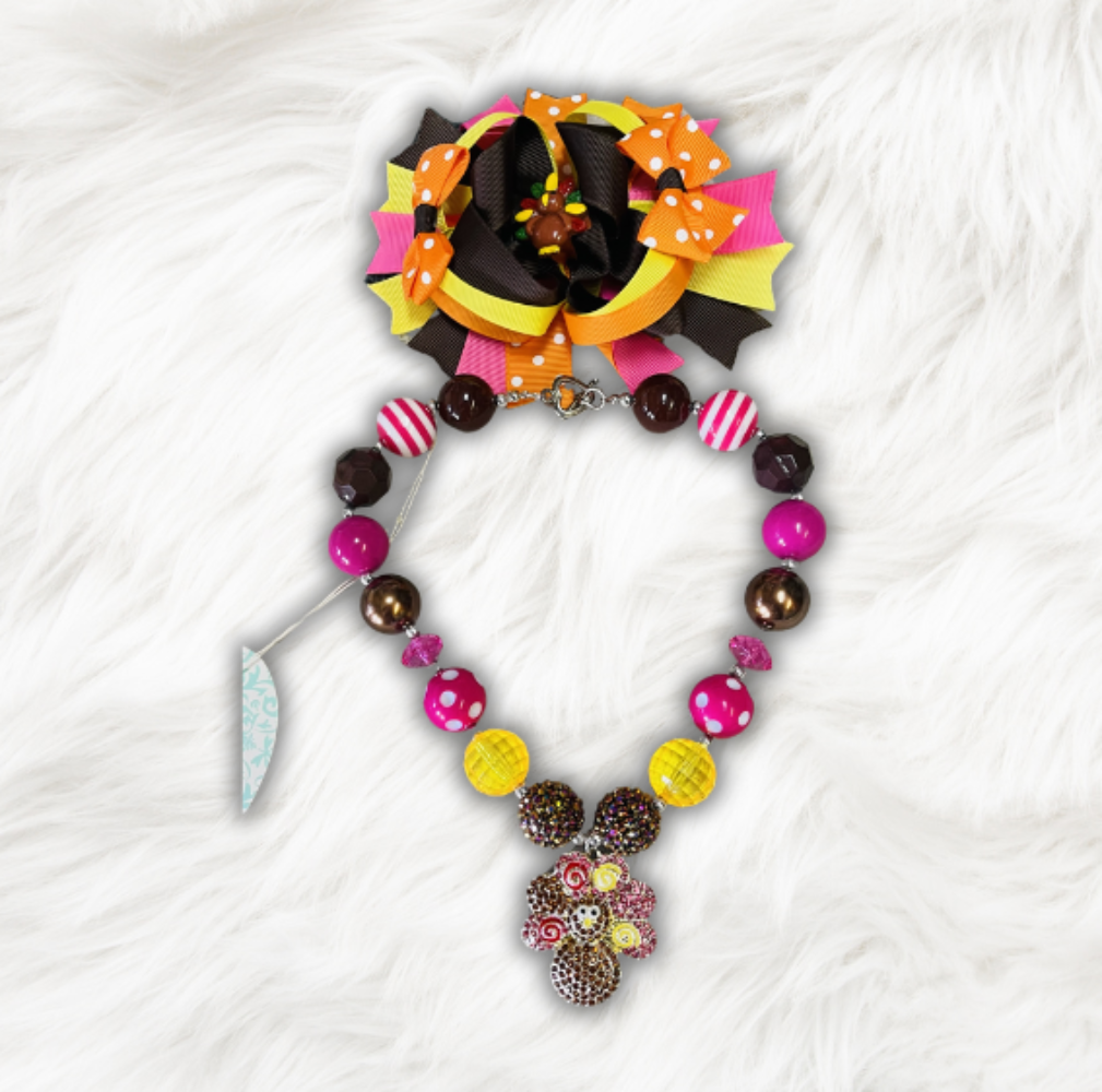 Turkey Bow and Necklace Set