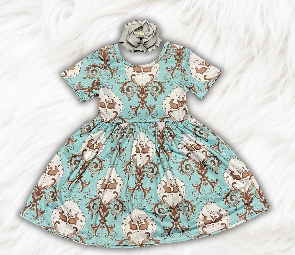 Blue and Gray Twirl Dress