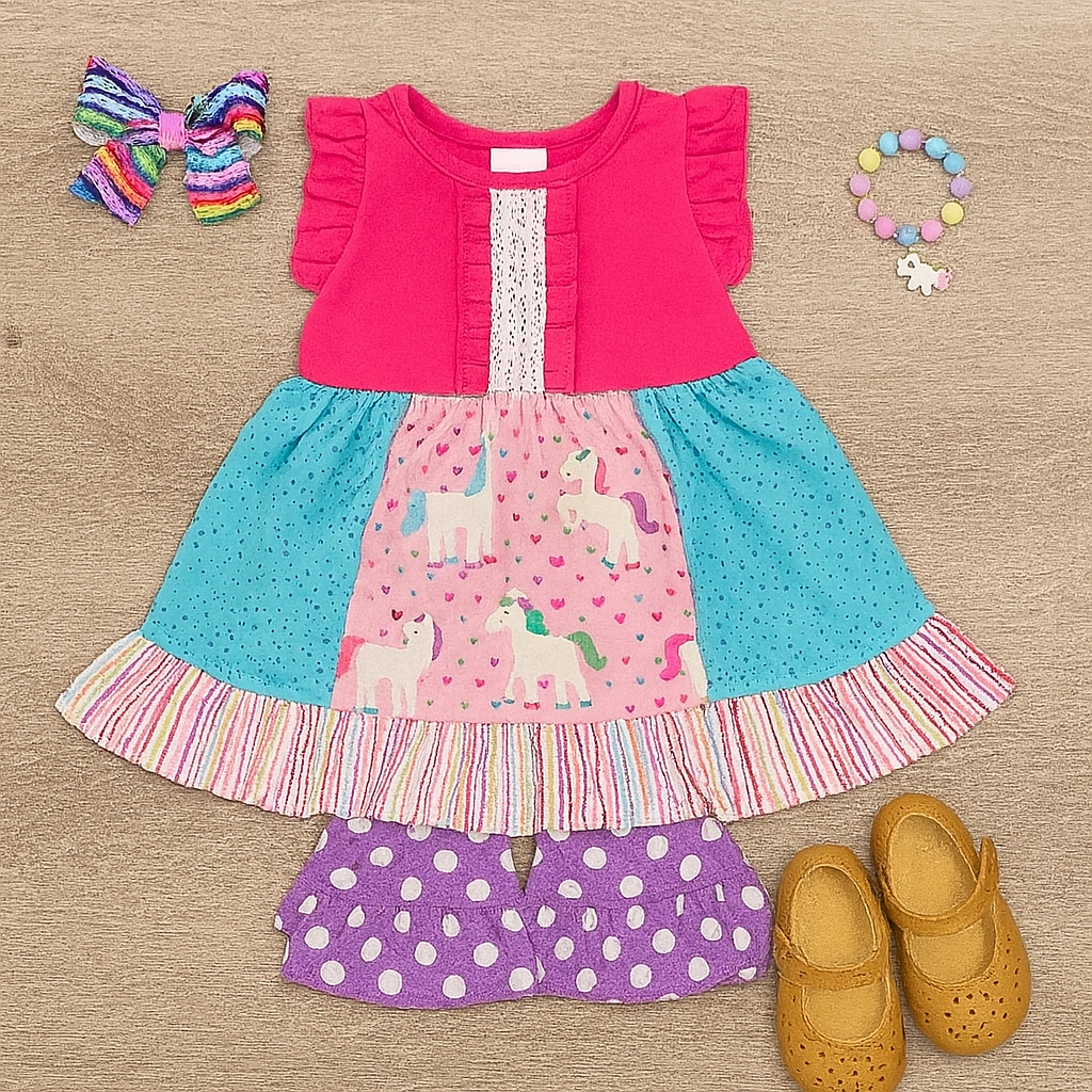 Unicorn Ruffle Shorts Set