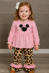 Pink Princess Mouse & Leopard Ruffle Pants Set