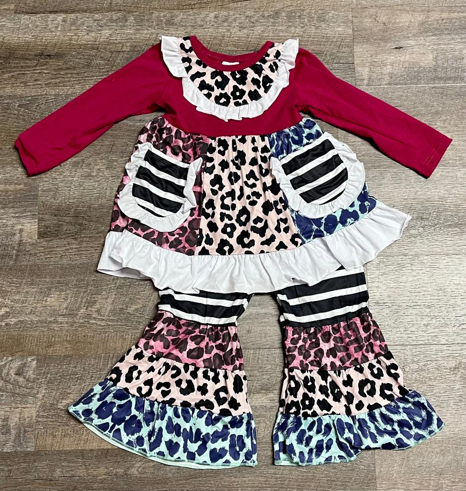 Burgundy Leopard Pants Set