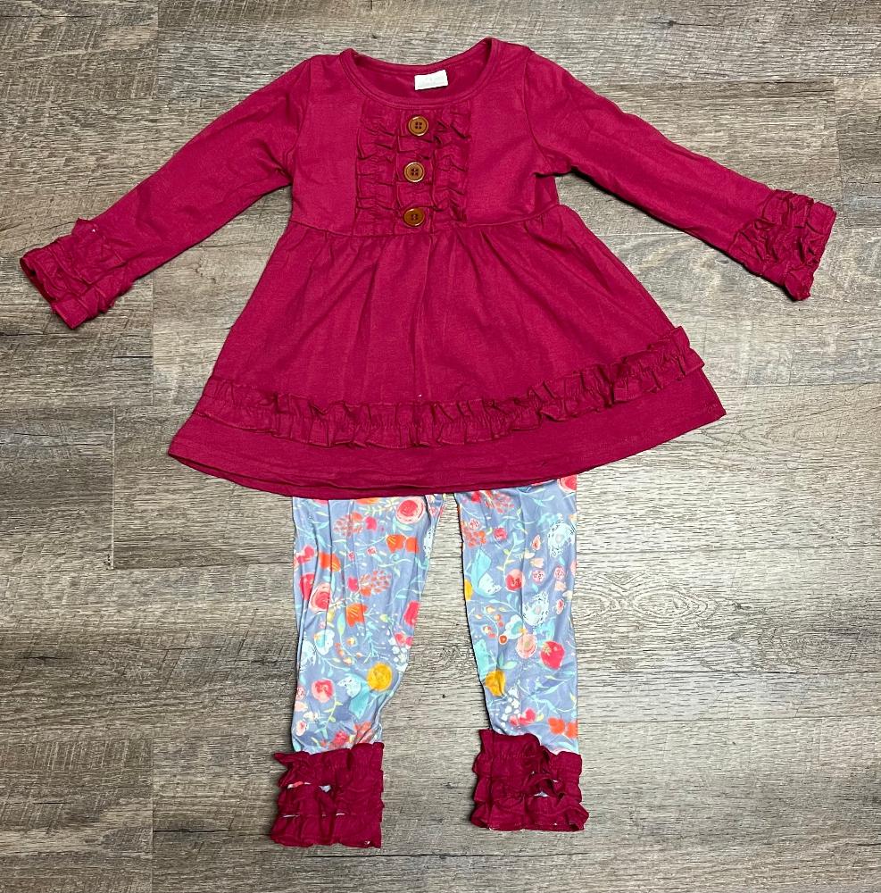 Burgundy Floral Pants Set
