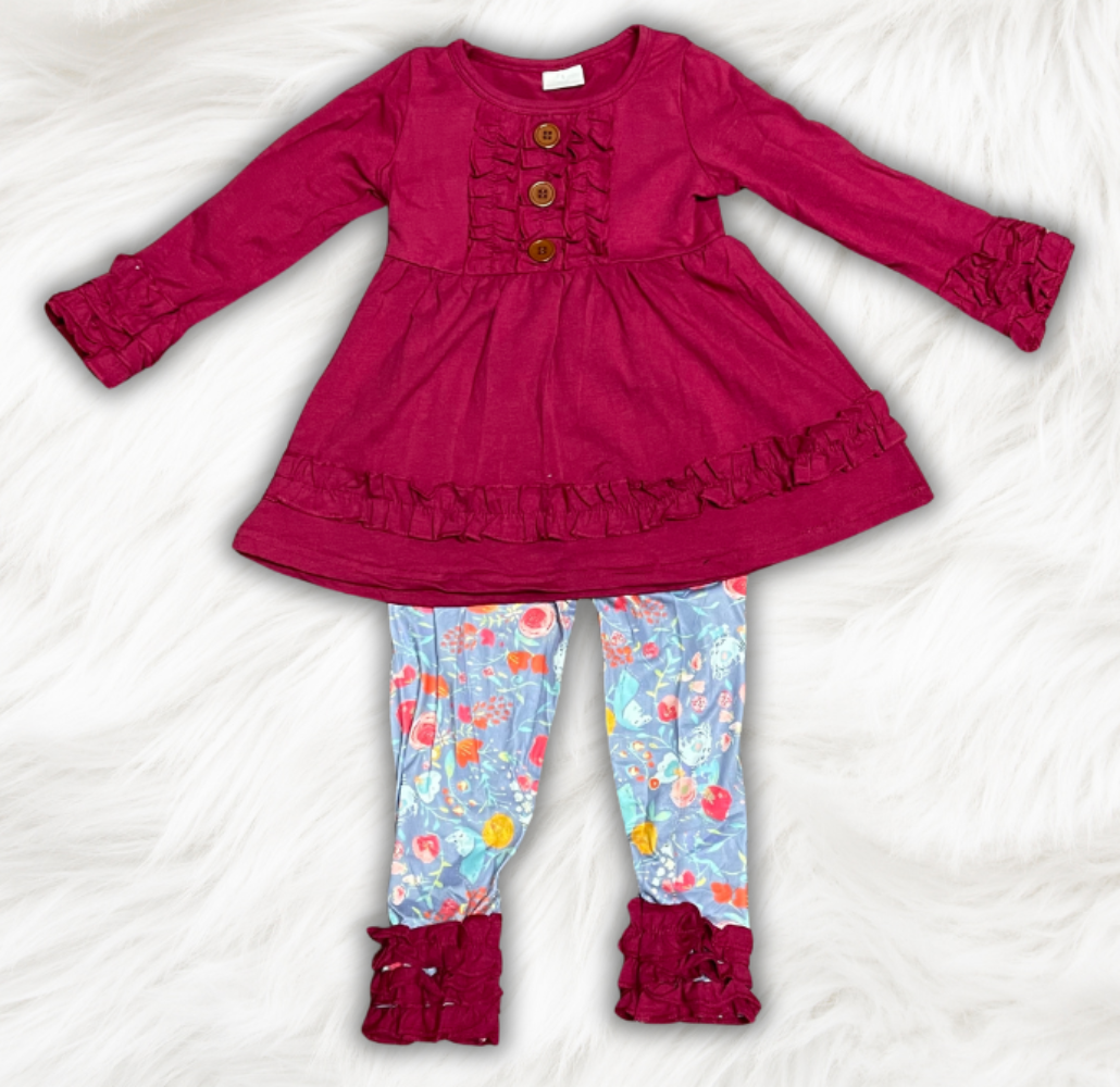 Burgundy Floral Pants Set
