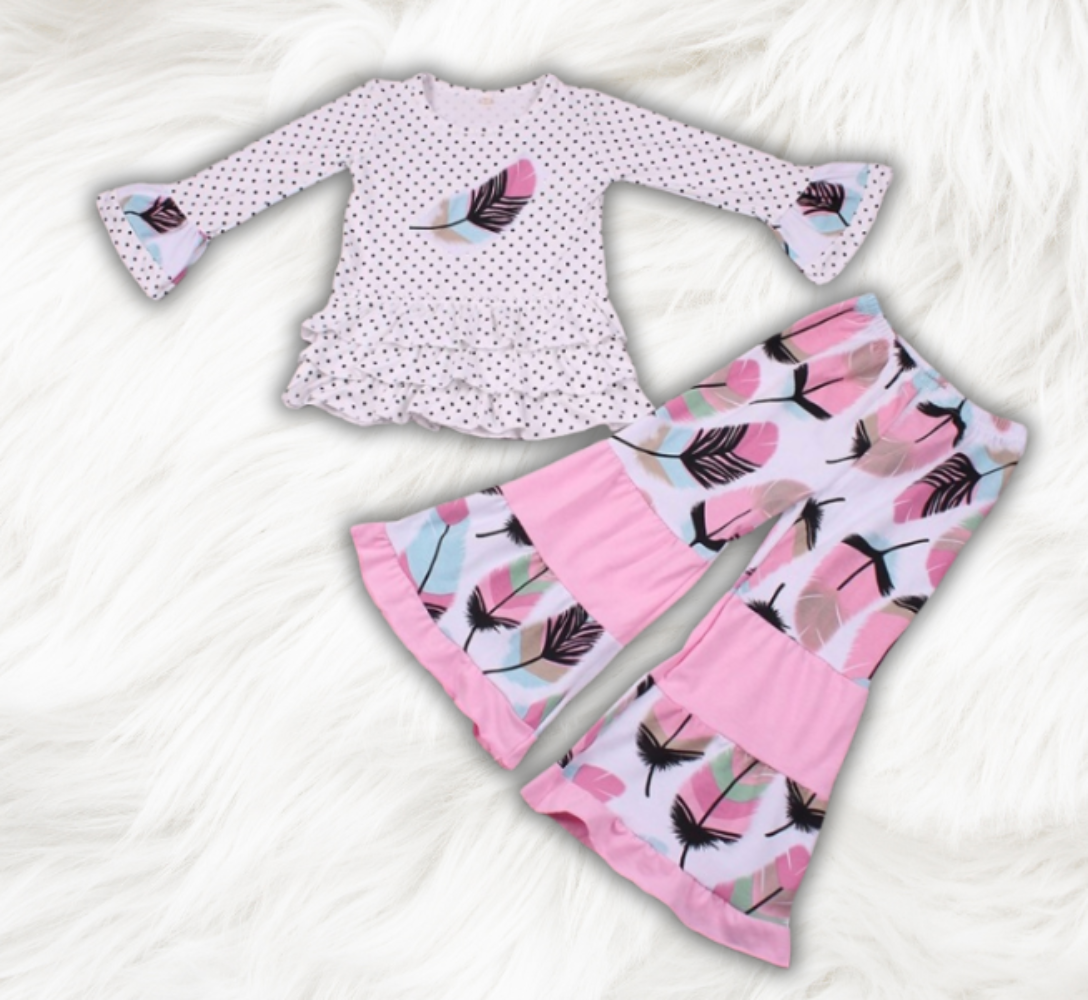 Custom Feather Bell Pants Set