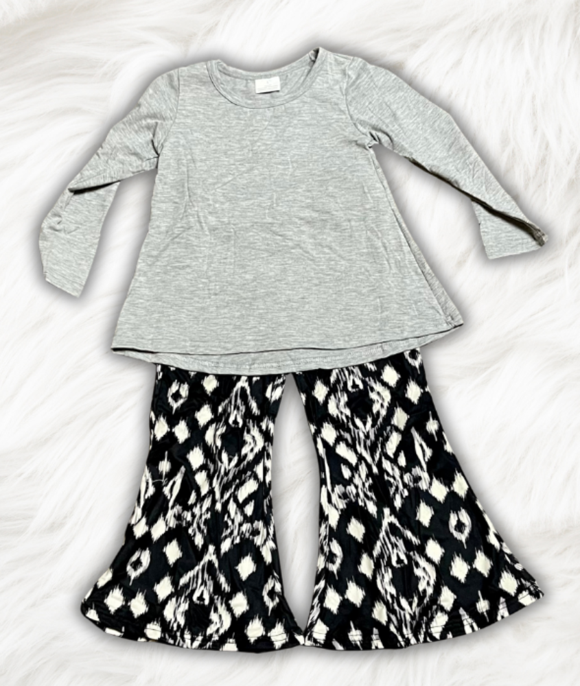 Black Print Bell Pants Set