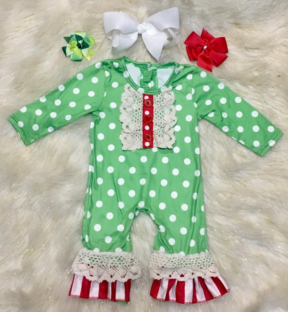 Green dot Ruffle Romper
