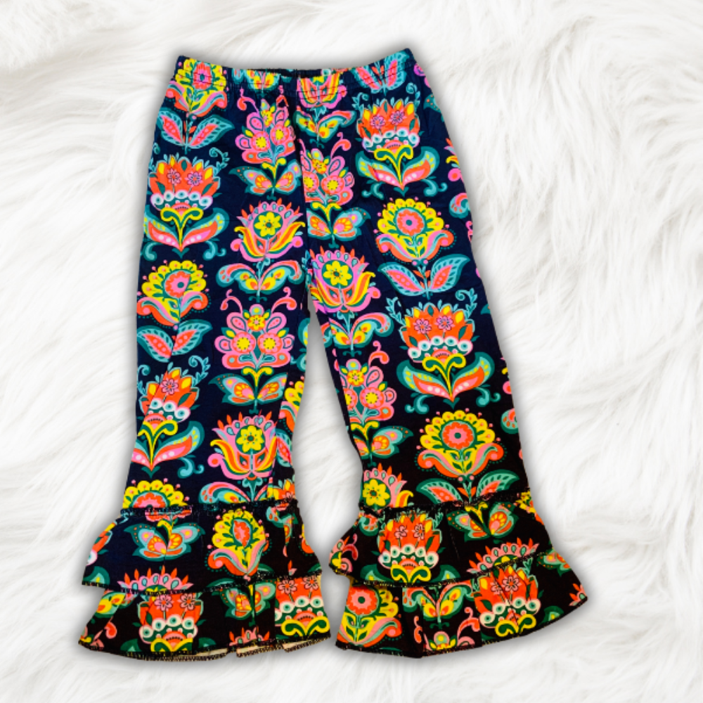 Navy Floral Ruffle Pants