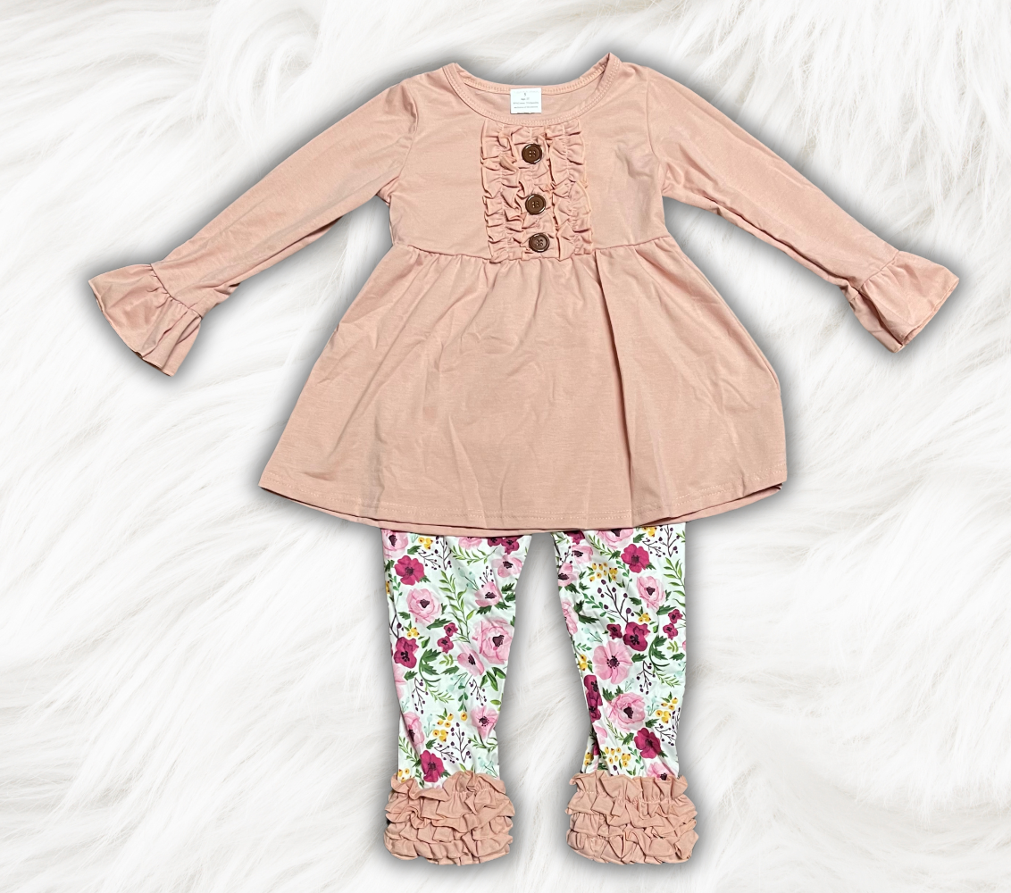 Pink Floral Ruffle Set