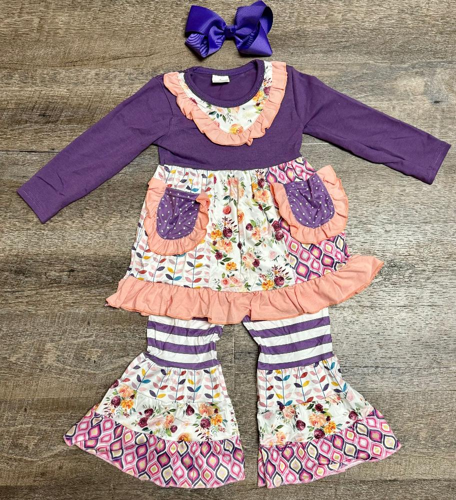 Purple Ruffle Pants Set