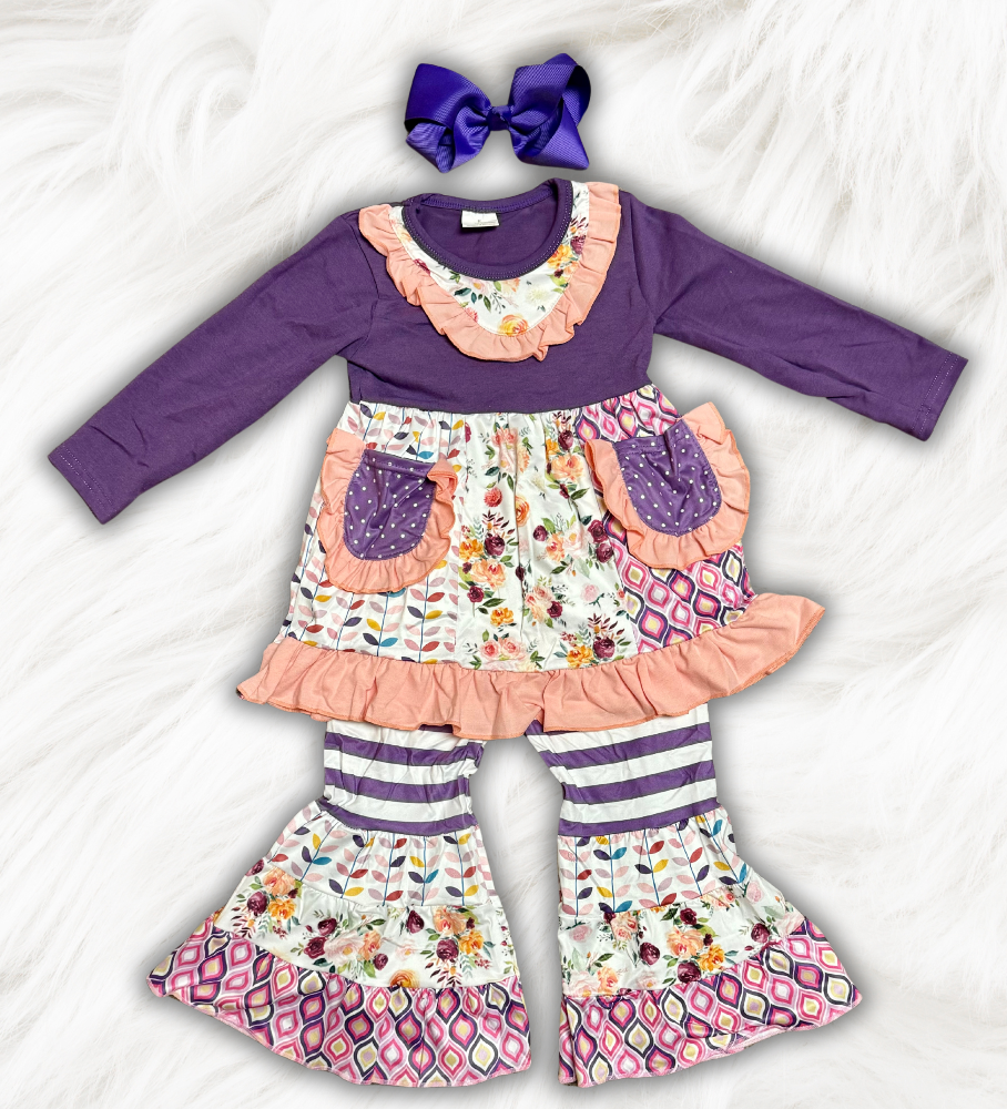 Purple Ruffle Pants Set