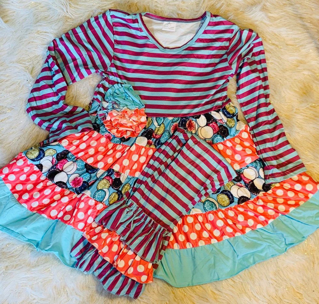 Long Sleeve Purple Stripe Ruffle Set