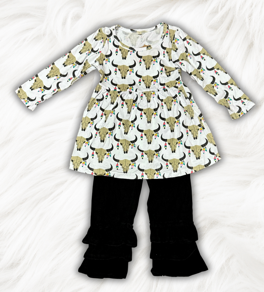 Bull Skull Ruffle Pants Set