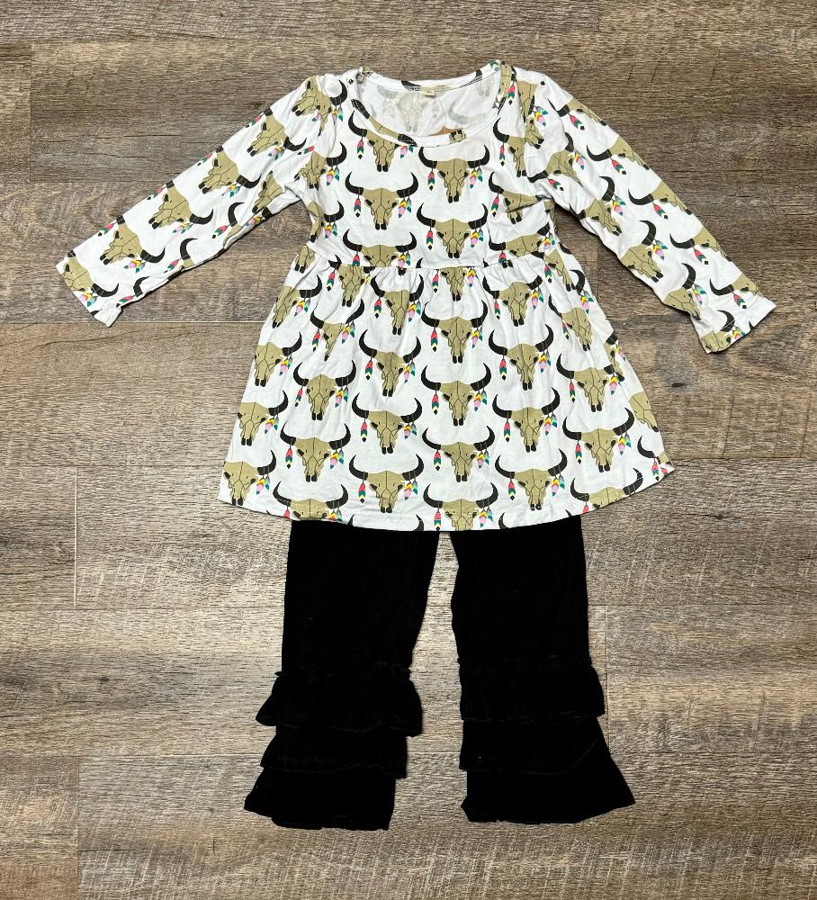 Bull Skull Ruffle Pants Set