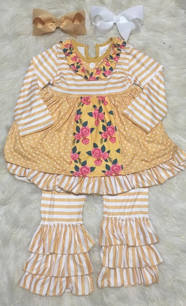Yellow Stripe Ruffle Set