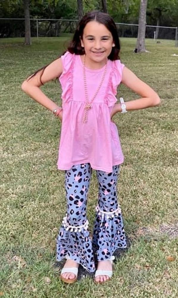 Custom Designed Pink and Gray Leopard Pom Pant Set