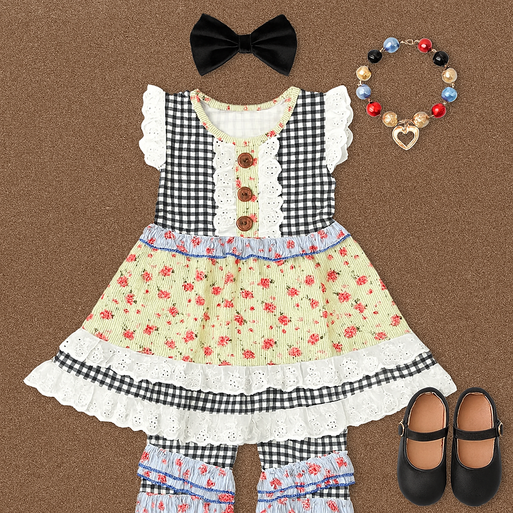 Sweet Country Gingham and Lace Set