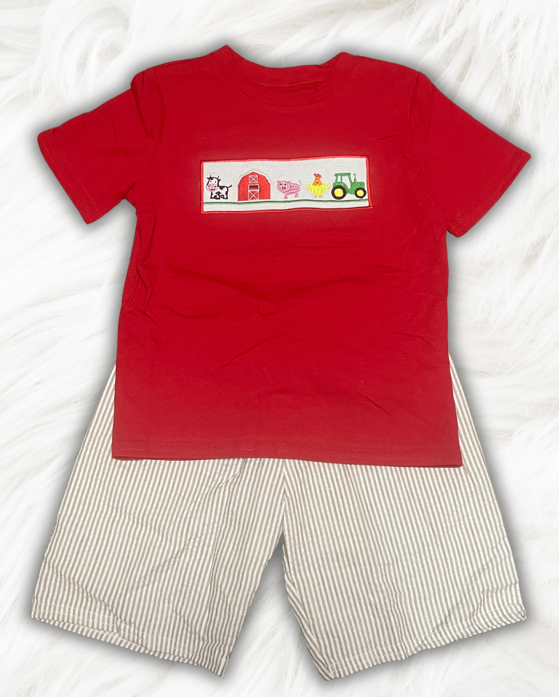 Embroidered Red Farm Set