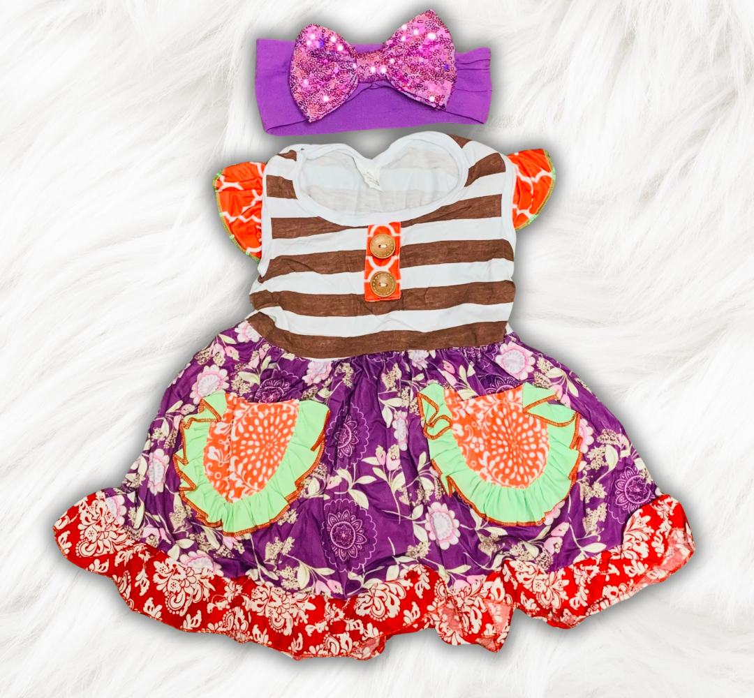 Brown Stripe with Purple Floral Dress