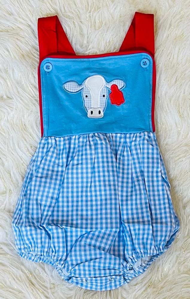Gingham Embroidered Cow Bubble