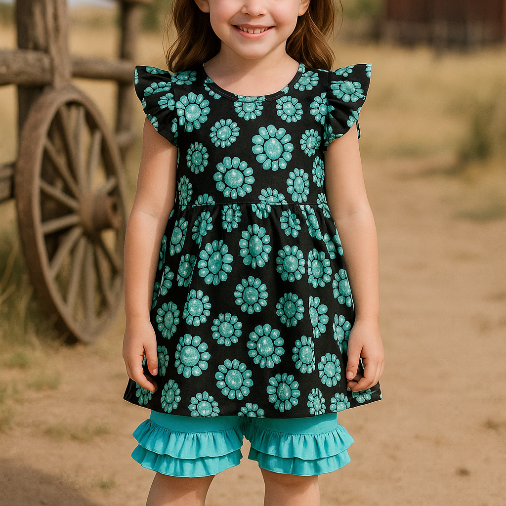 Custom Concho Ruffle Shorts Set