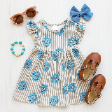 Blue Blossom Stripe Flutter Pearl Dress