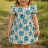 Blue Blossom Stripe Flutter Pearl Dress