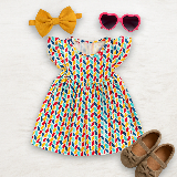 Color Pop Leaves Flutter Dress