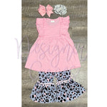 Custom Designed Pink and Gray Leopard Pom Pant Set