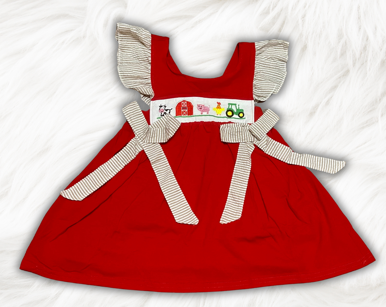 Embroidered Red Farm Dress
