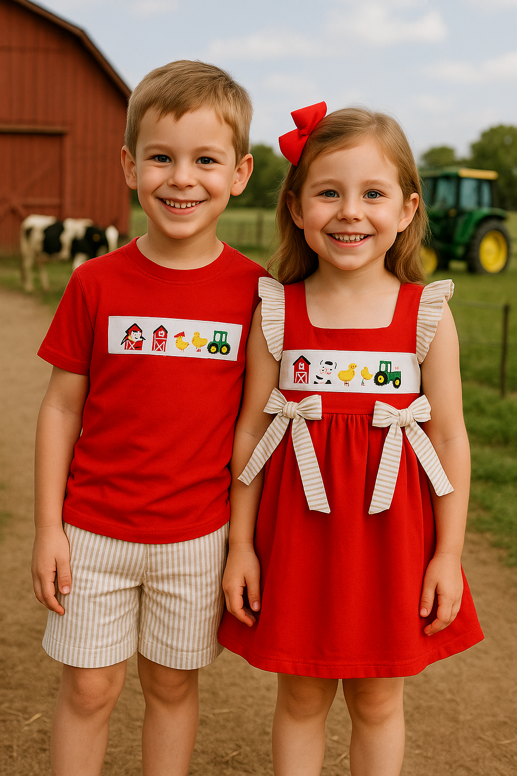Embroidered Red Farm Set