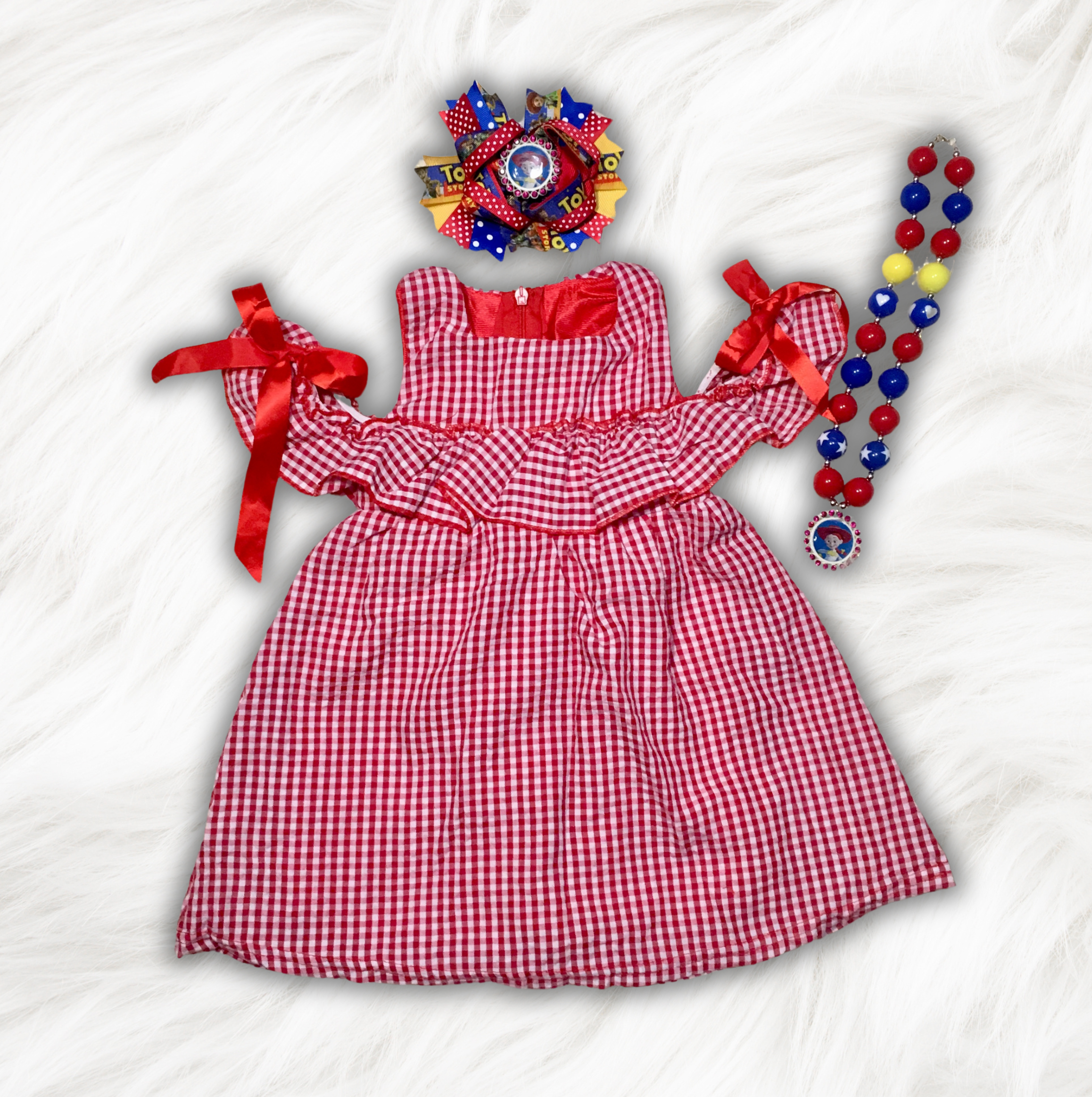 Red Gingham Off SHoulder Dress