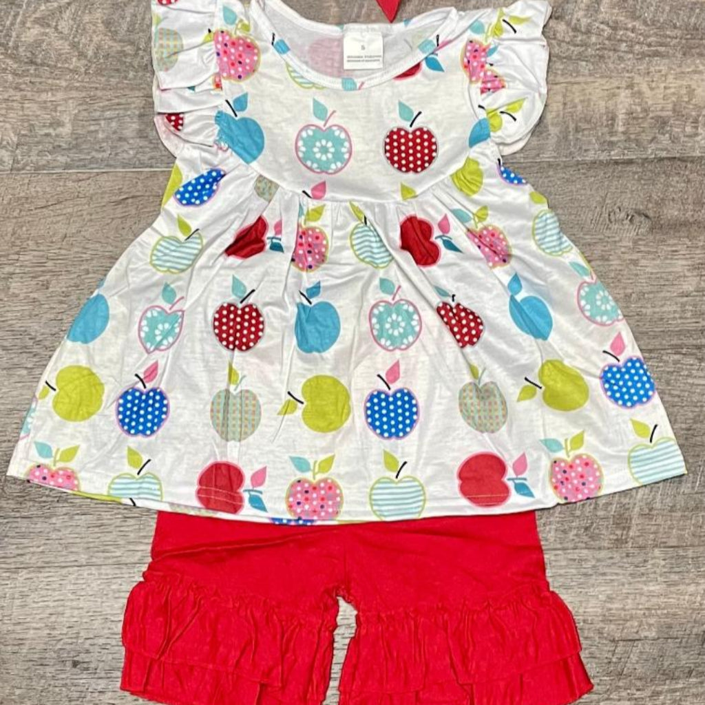 Apple Print Ruffle Shorts Set