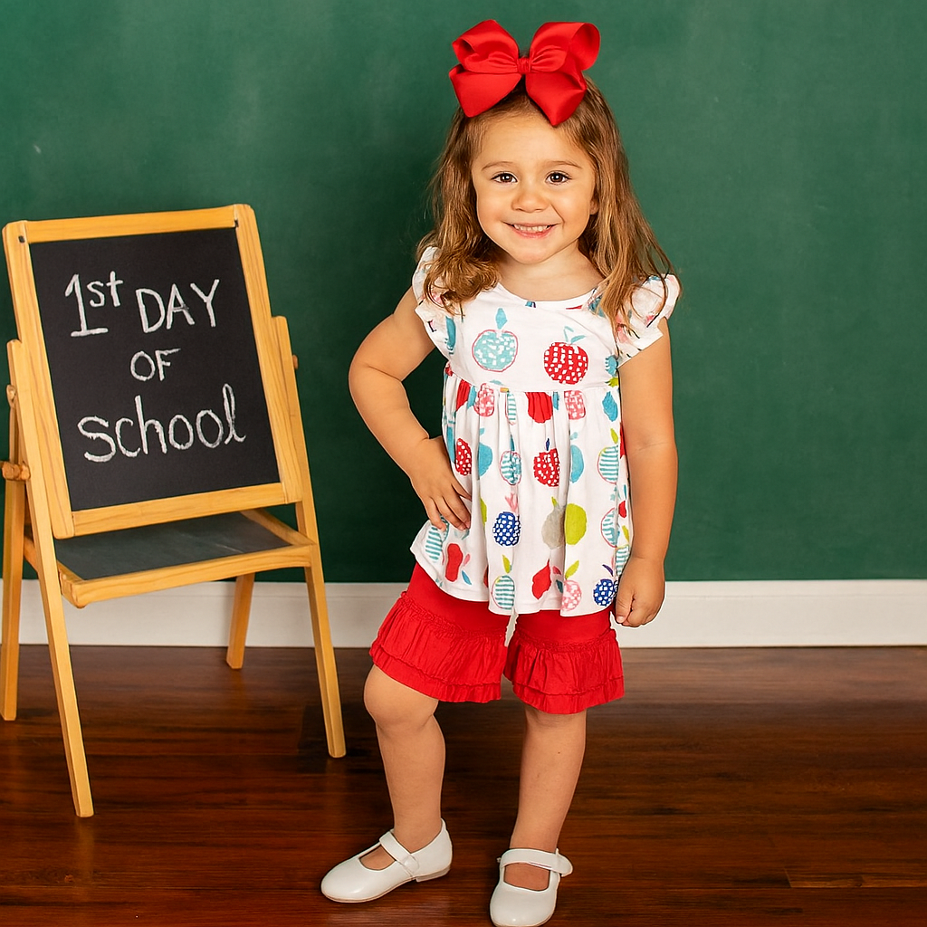 Apple Print Ruffle Shorts Set