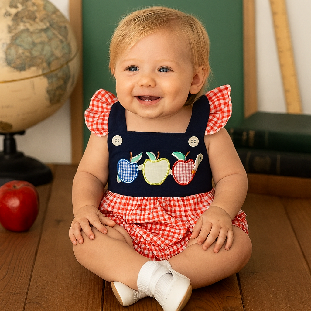 Apples Gingham Bubble Romper