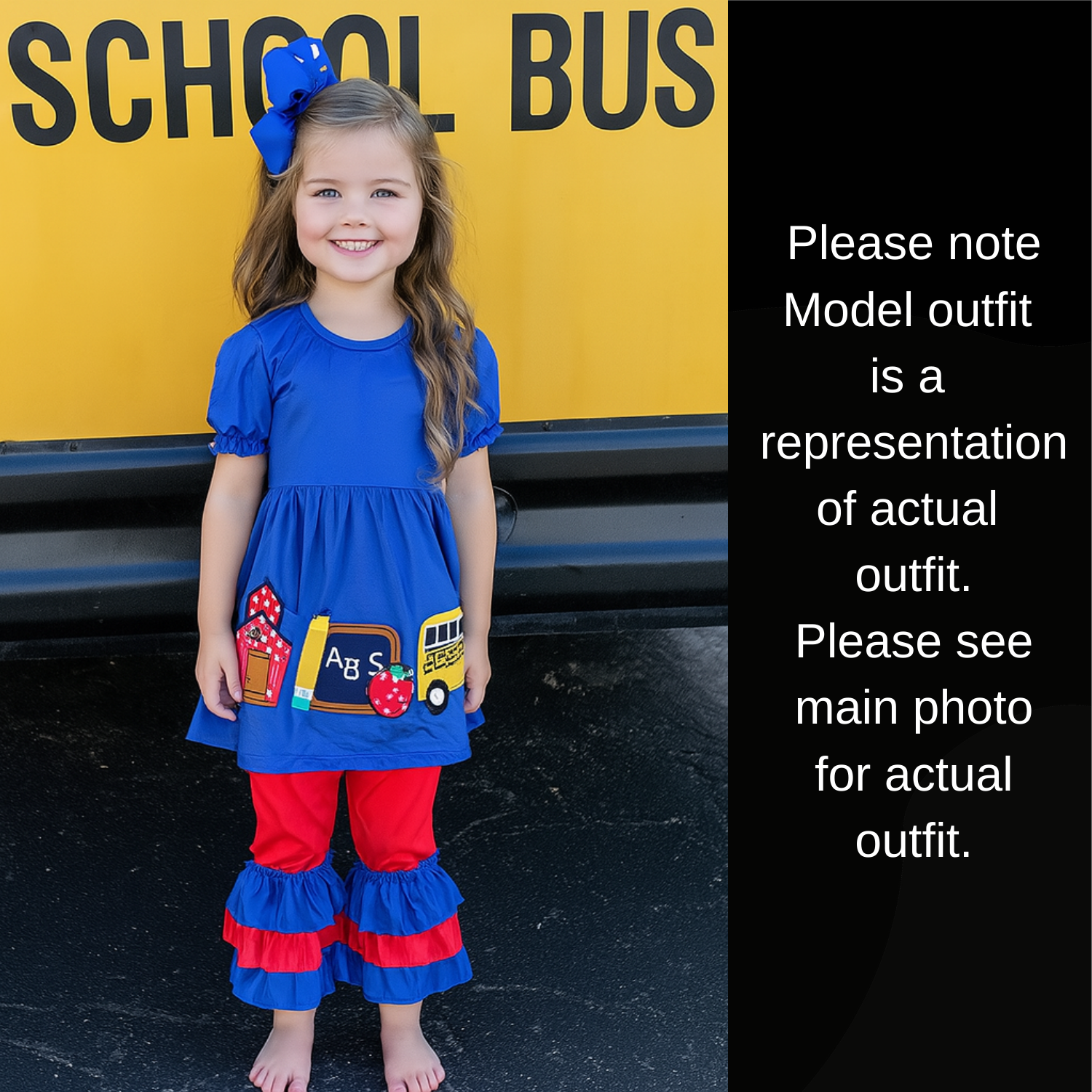 Back to School Ruffle Set – Blue Apple &amp; Bus Embroidery