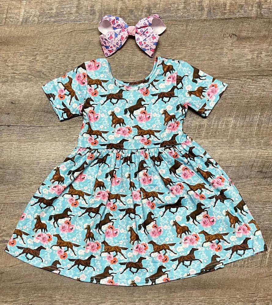 Blue Horse Twirl Dress