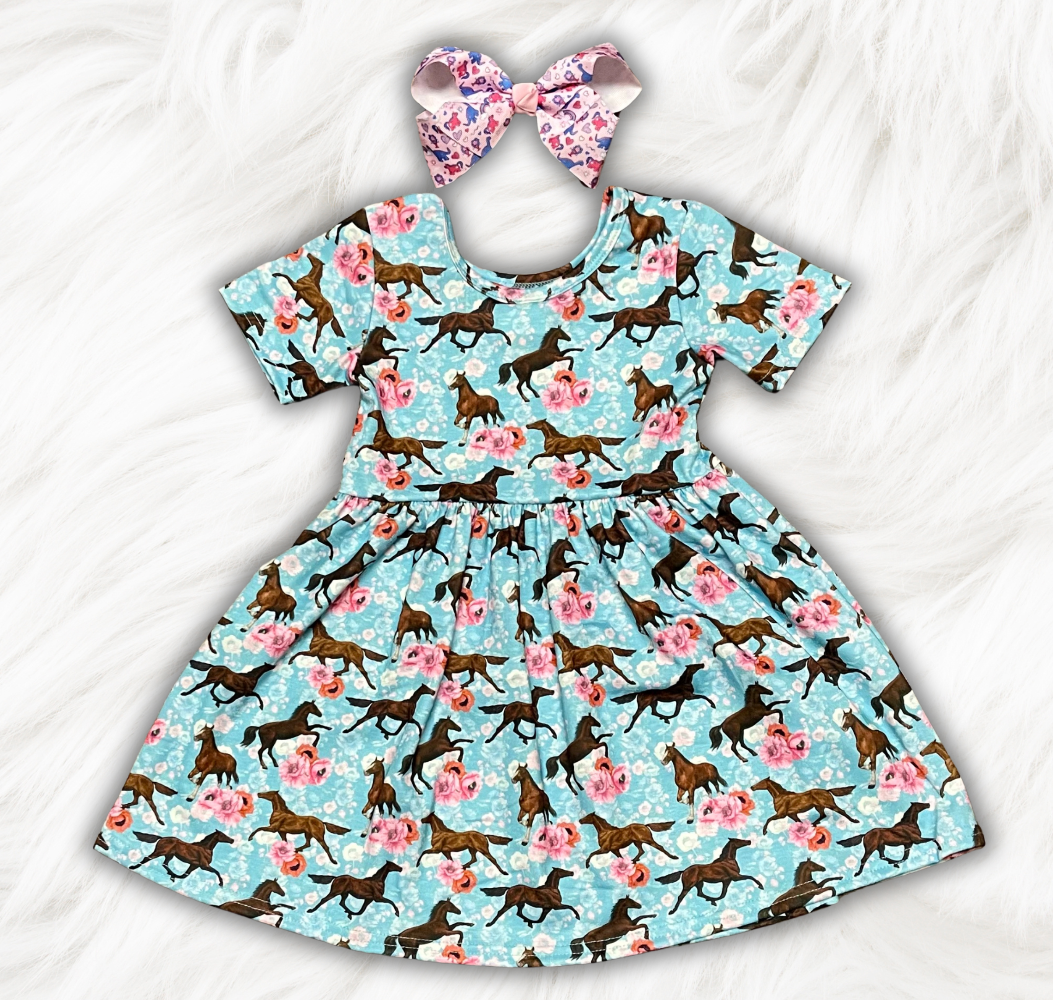 Blue Horse Twirl Dress
