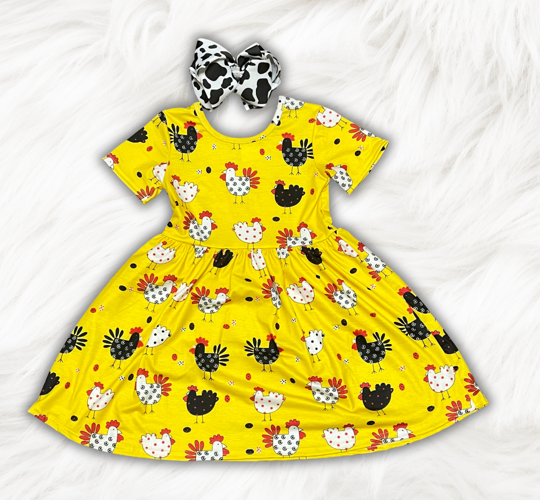 Yellow Chicken Twirl Dress