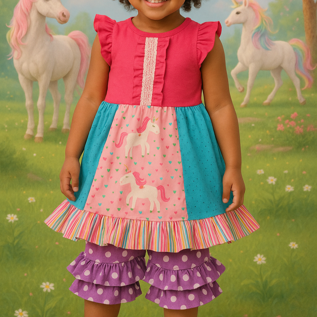 Unicorn Ruffle Shorts Set