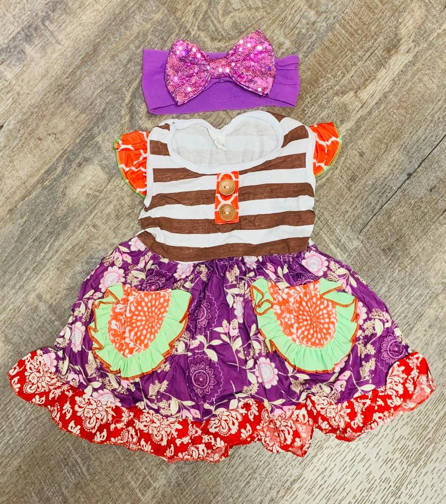 Brown Stripe with Purple Floral Dress