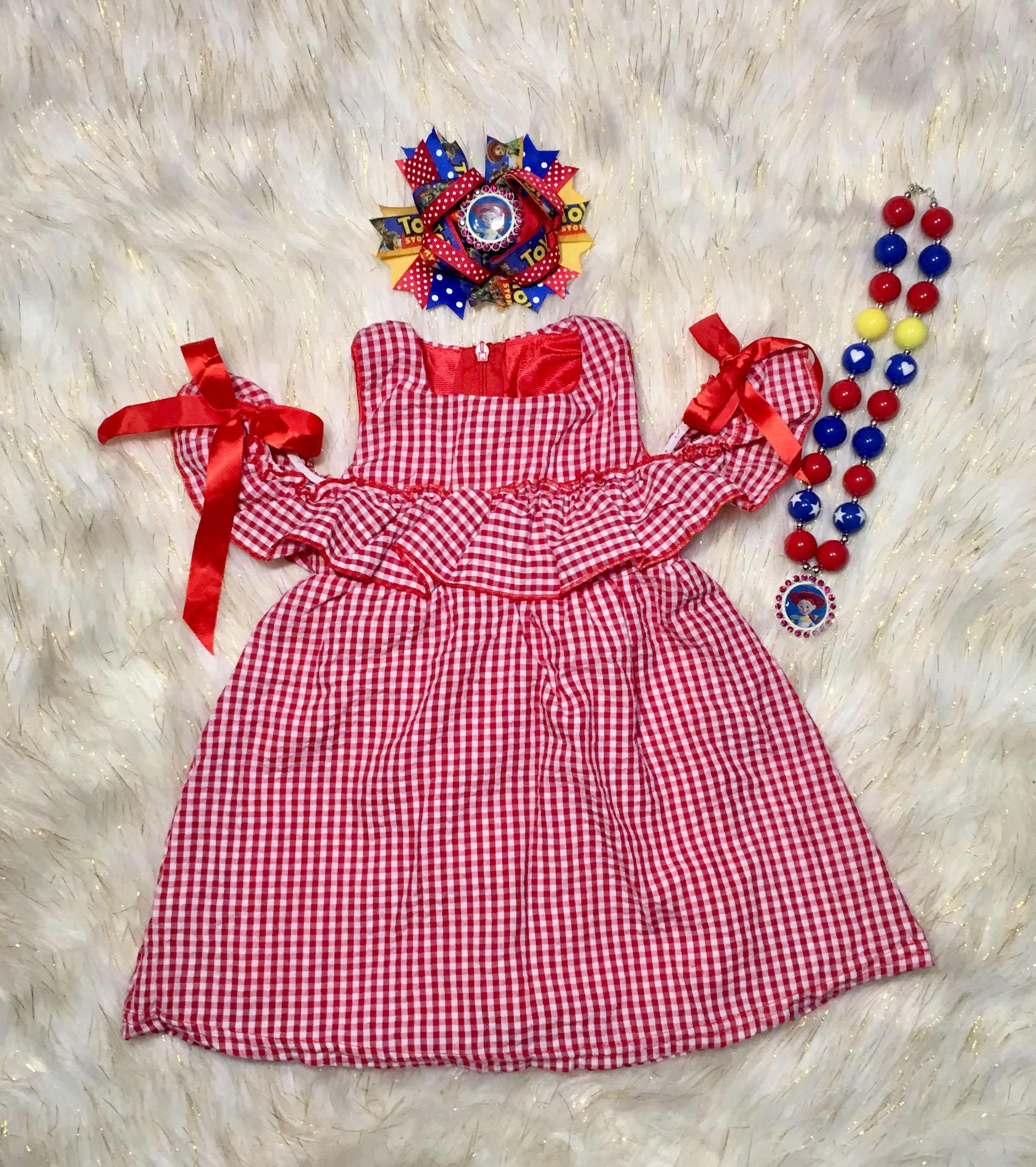 Red Gingham Off SHoulder Dress